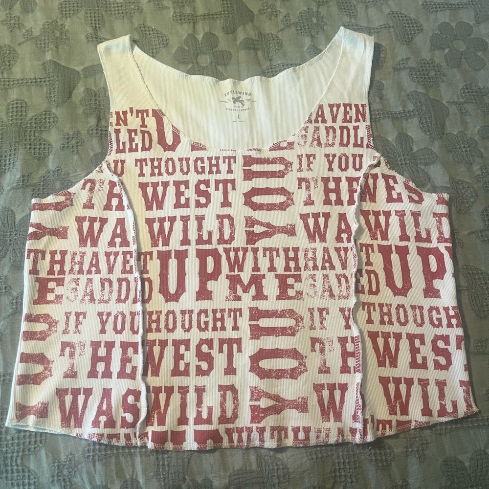 Idyllwind White Tank with Red Text Print
